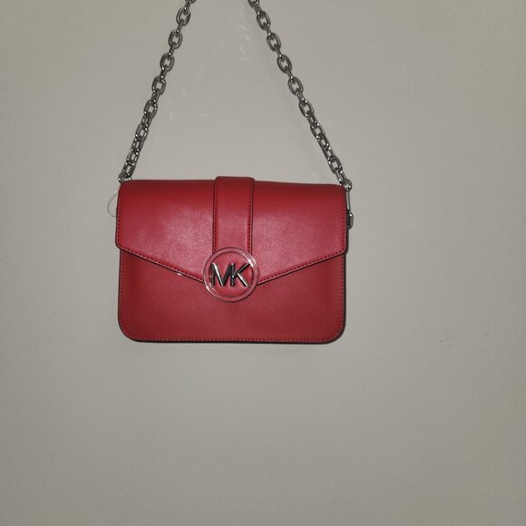 Michael Kors NWT Carmen Medium Convertible Shoulder Bag Bright Red with Silver - Picture 2 of 6